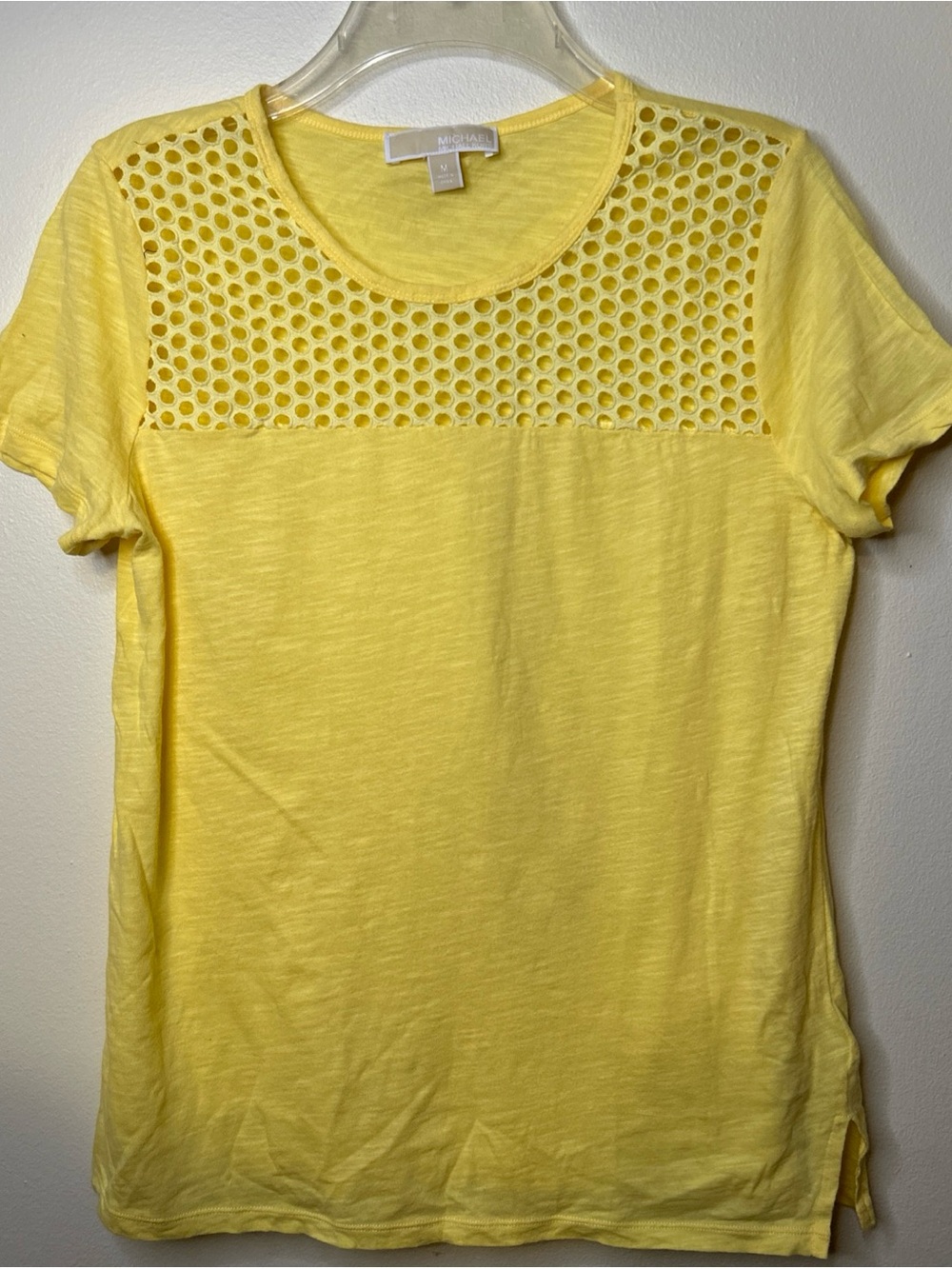 Michael Kors Yellow Short-Sleeve Eyelet Yoke Tee